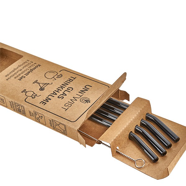 Glazen rietje set zwart met Softtips UNiTWIST