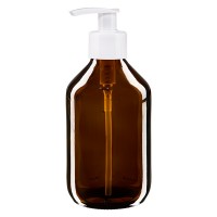 250ml Euro-medicijnfles bruin met witte dispenserpomp 250ml Euro-medicijnfles bruin met witte dispenserpomp