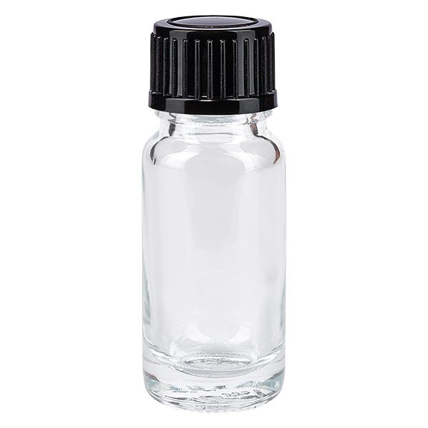 Helder glazen flessen 10ml met zwart druppelsluiting 1mm St