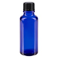 Blauwe glazen flessen 30ml met zwart schroefsluiting St Blauwe glazen flessen 30ml met zwart schroefsluiting St