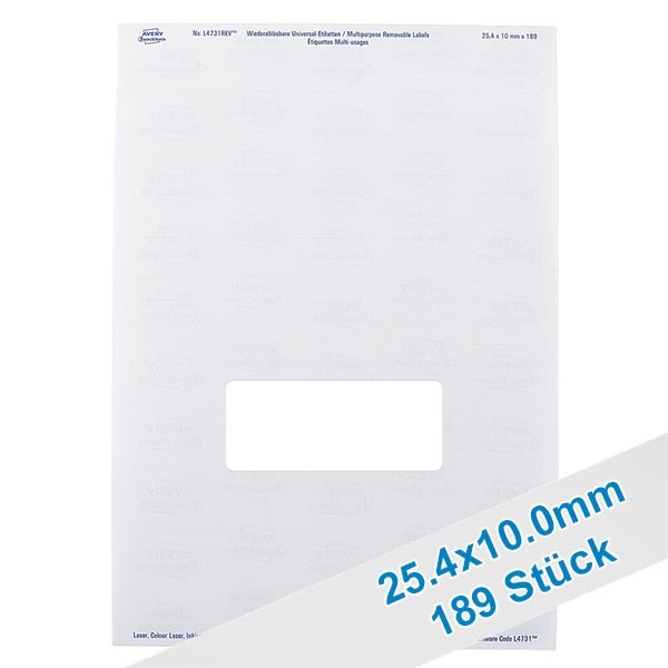 189 étiquettes amovibles blanches, 25x10 mm