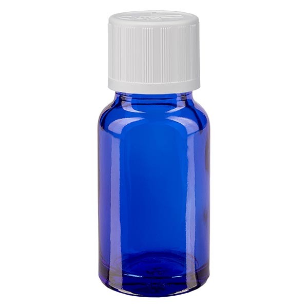 Blauwe glazen flessen 10ml met wit druppelstop KiSi St