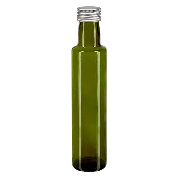 250 ml likeurfles rond olijfgroen glas incl. alu schroefsluiting zilver (PP 31.5mm)