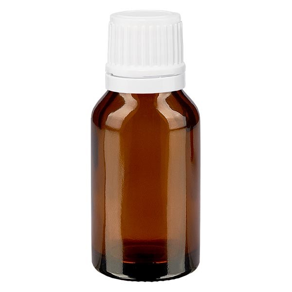 Flacon pharma. ambre 30 ml bouch. à vis blanc inviolable