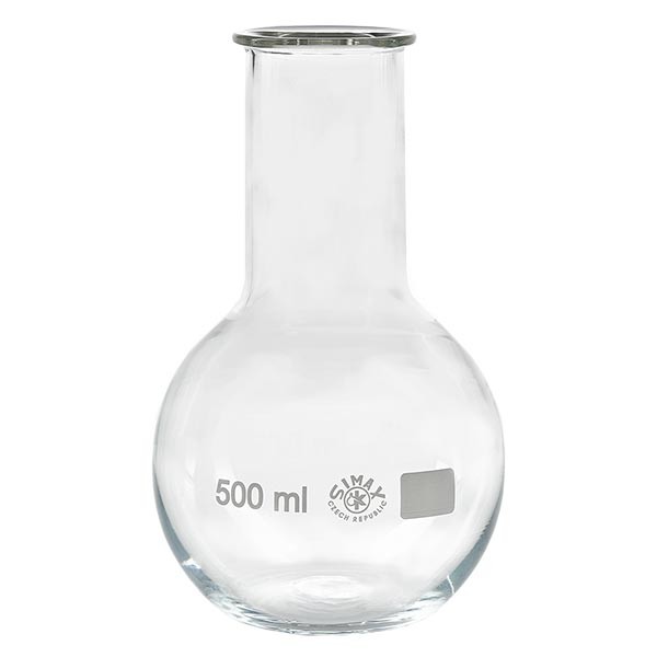 Platbodem kolf 500ml wijde hals borosilicaat met afgeronde rand