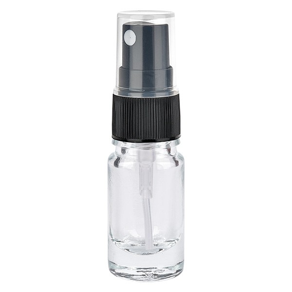 Flacon pharmaceutique clair 5 ml vaporisateur noir standard, avec  vaporisateur à pompe, verre clair, Flacons compte-gouttes, Verre