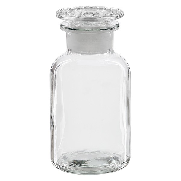Flacon pharmaceutique 250 ml col large + bouchon verre clair