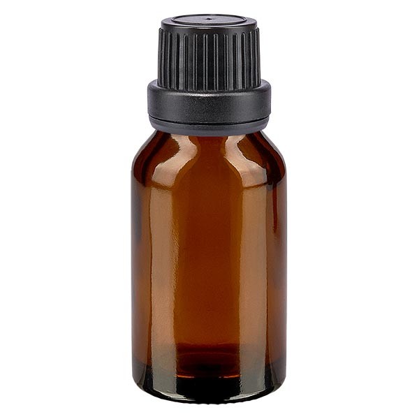 Flacon pharma. ambre 30 ml bouch. à vis noir étanche inviol.