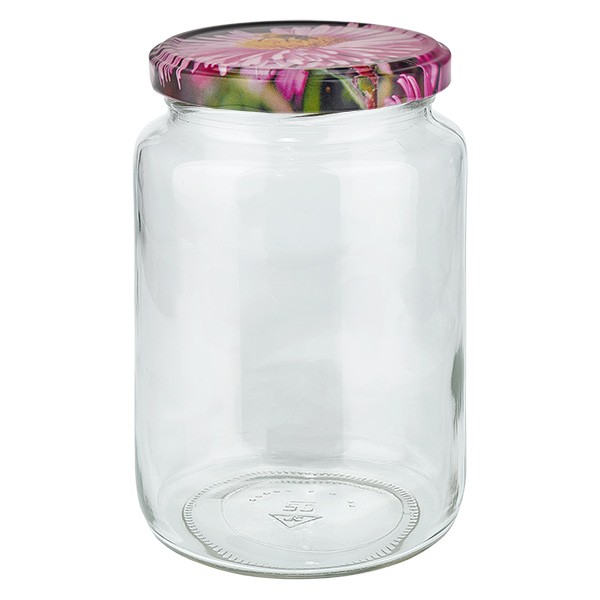 795ml verre rond + couvercle BasicSeal décor fleurs UNiTWiST