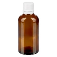 Bruine glazen fles 50ml met wit schroefsluiting VR Bruine glazen fles 50ml met wit schroefsluiting VR