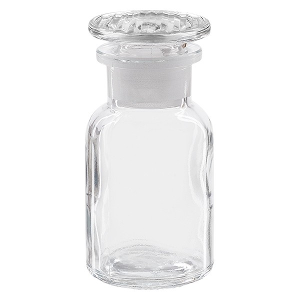 Flacon pharmaceutique 100 ml col large + bouchon verre clair