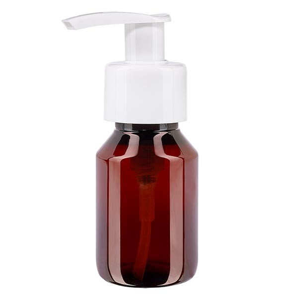 Flacon médical de 60 ml en PET, avec bouchon à vis rouge PP28