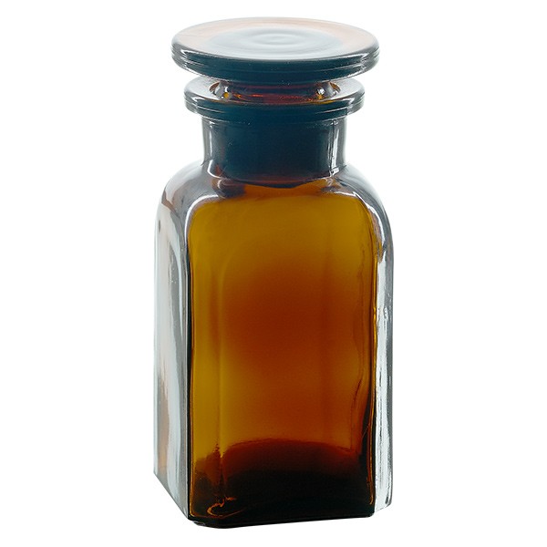 Vierkant-apothekersfles 100 ml wijde hals bruin glas incl. glazen stop