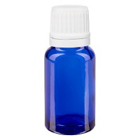Blauwe glazen flessen 10ml met wit sluiting OV Blauwe glazen flessen 10ml met wit sluiting OV