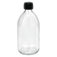 500ml Euro-medicijnfles helder met zwarte schroefsluiting VR 500ml Euro-medicijnfles helder met zwarte schroefsluiting VR