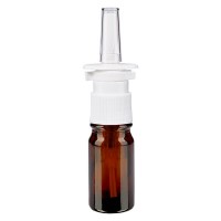 Fles van bruin glas 5 ml met neusverstuiver wit Fles van bruin glas 5 ml met neusverstuiver wit
