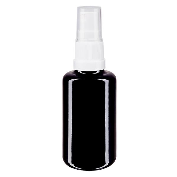 Fles violet glas 30 ml met pompverstuiver wit