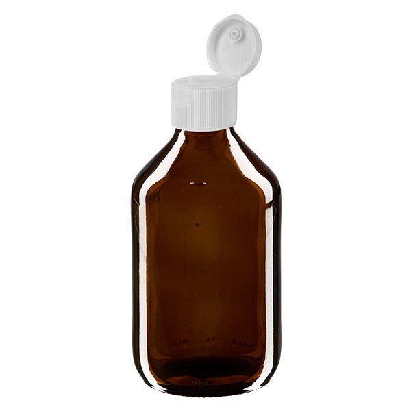 Flacon médical de 250 ml avec couvercle blanc à charnière
