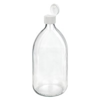 1000ml Euro-medicijnfles / siroopfles helder PP28 met witte klapsluiting 1000ml Euro-medicijnfles / siroopfles helder PP28 met witte klapsluiting