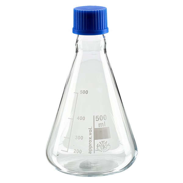 Erlenmeyer 500ml glas met nauwe hals borosilicaat met schroefdraad en sluiting