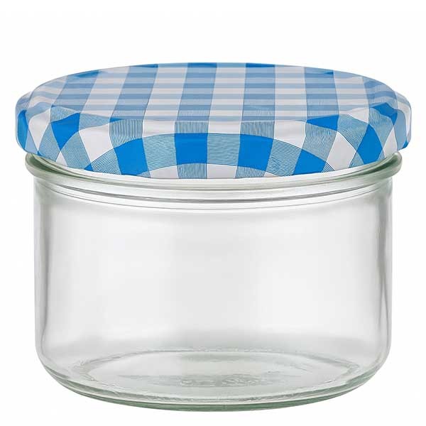 230 ml cilinderglas + BasicSeal deksel blauw/wit