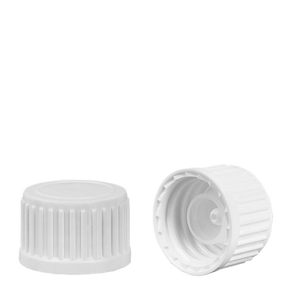 Bouchon à vis + anneau verseur pour globules, blanc 18mm st.