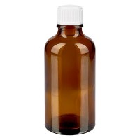 Bruine glazen fles 50ml met wit druppelsluiting 0.8mm St Bruine glazen fles 50ml met wit druppelsluiting 0.8mm St