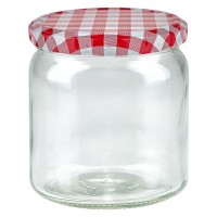 Verre rond 408ml avec couvercle BasicSeal rouge/blanc UNiTWiST Verre rond 408ml avec couvercle BasicSeal rouge/blanc UNiTWiST