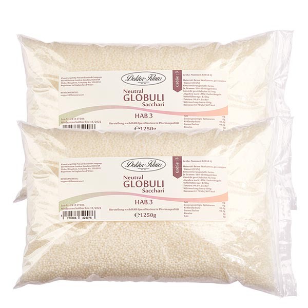 2,5 kg Neutral globuli HAB3 van 100% zuivere sacharose (2 x 1,25 kg)