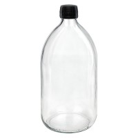 1000ml Euro-medicijnfles helder met zwarte schroefsluiting VR 1000ml Euro-medicijnfles helder met zwarte schroefsluiting VR