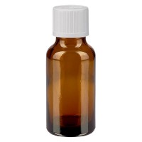 Bruine glazen fles 20ml met wit schroefsluiting kinderslot St Bruine glazen fles 20ml met wit schroefsluiting kinderslot St