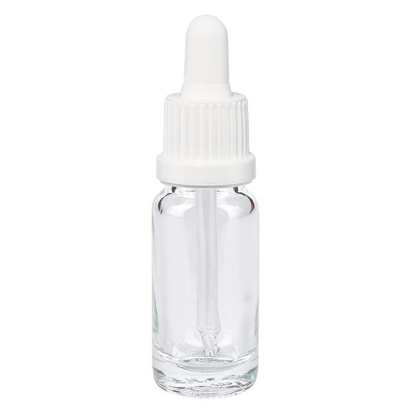 Flacon clair 10 ml + pipette blanche à système d&#039;inviolabilité