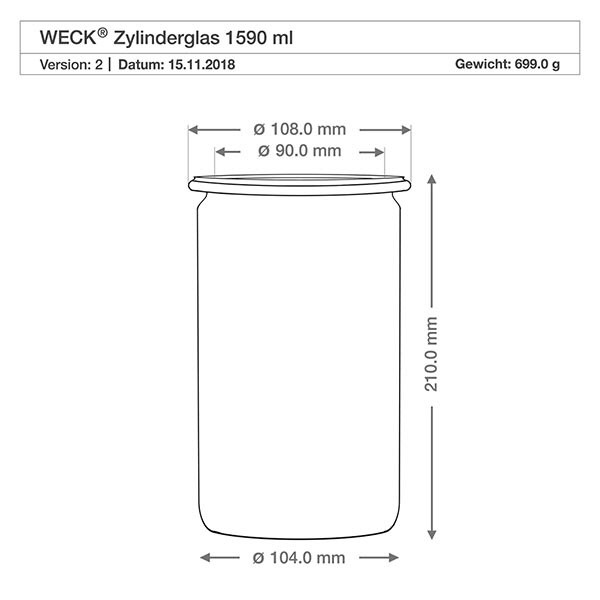 1590ml cylinderpot WECK RR100 met kurk naturel