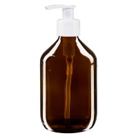 300ml Euro-medicijnfles bruin met witte dispenserpomp 300ml Euro-medicijnfles bruin met witte dispenserpomp