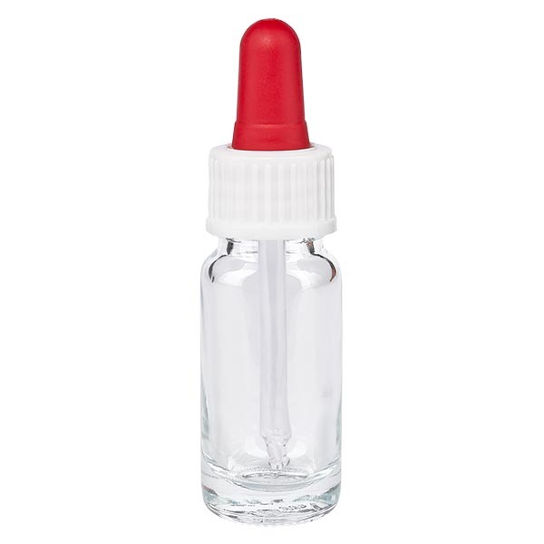 Flacon clair 10 ml + pipette rouge et blanche standard