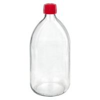 1000ml Euro-medicijnfles helder met rode schroefsluiting VR 1000ml Euro-medicijnfles helder met rode schroefsluiting VR