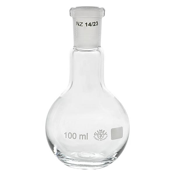 Ballon à fond plat 100 ml à col étroit, en verre borosilicate avec rodage normalisé 14/23