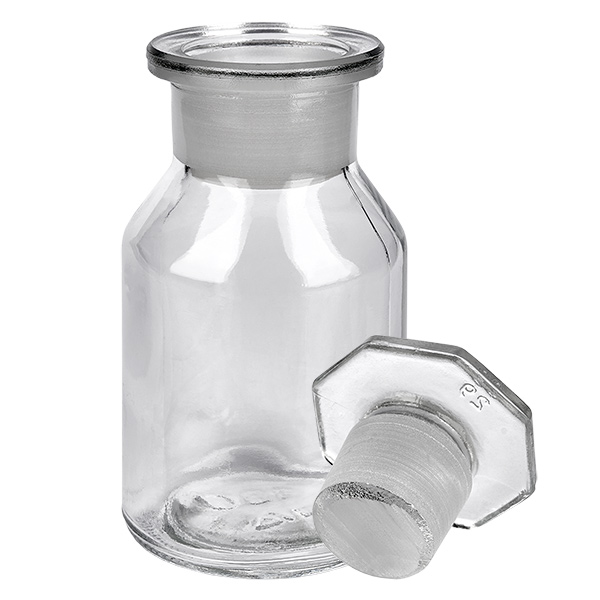 Registratie Melodieus aanvaarden 50 ml fles met schuine schouders wijde hals helder glas incl. glazen stop