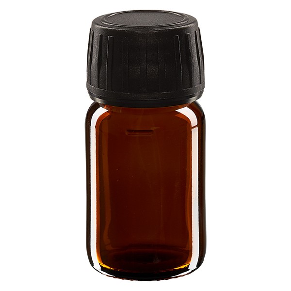 Flacon médical 30 ml couleur ambrée avec bouchon noir