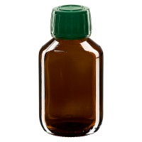 100ml Euro-medicijnfles bruin met groene schroefsluiting VR 100ml Euro-medicijnfles bruin met groene schroefsluiting VR