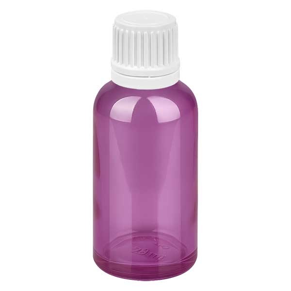Flacon compte-gouttes 30 ml 0,7 mm blanc avec bague d&#039;inviolabilité PurpleLine UT18/30