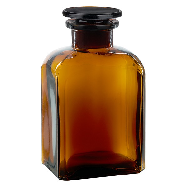Vierkant-apothekersfles 500 ml wijde hals bruin glas incl. glazen stop